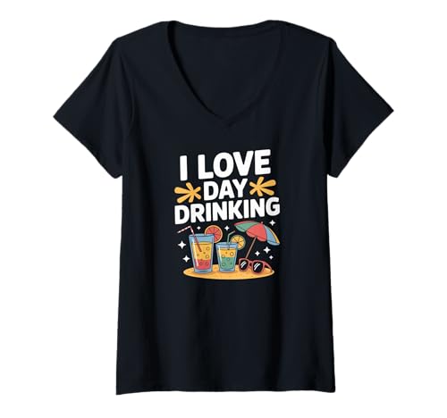 Damen Ich liebe es, am Tag Strand-Sonnencocktails zu trinken T-Shirt mit V-Ausschnitt Damen Ich liebe es, am Tag Strand-Sonnencocktails zu trinken T-Shirt mit V-Ausschnitt von Relaxing Beach Cocktails Summer Vibes Fun