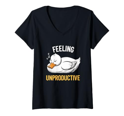 Damen Feeling Unproduktive Schlafente Humor T-Shirt mit V-Ausschnitt Damen Feeling Unproduktive Schlafente Humor T-Shirt mit V-Ausschnitt von Relaxing Humorous Animal Lazy Vibes