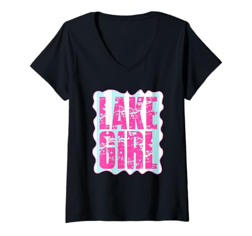 Damen Lake Girl Vibrant Lustiges Statement am Wasser T-Shirt mit V-Ausschnitt Damen Lake Girl Vibrant Lustiges Statement am Wasser T-Shirt mit V-Ausschnitt von Relaxing Waterside Adventure Style Fun