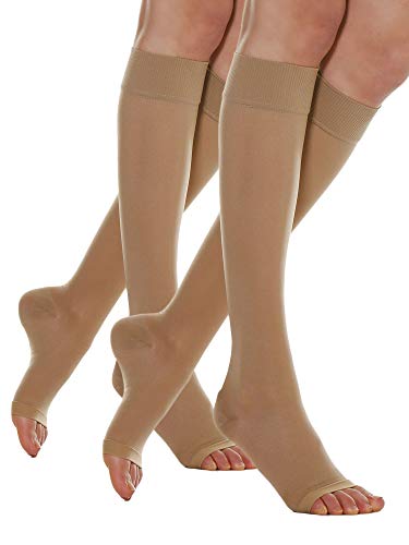 Relaxsan Basic 850A (2 Paare - Hautfarbe 4/XL) Kompressionskniestrümpfe Damen 18-22 mmHg offener Spitze, kniestrümpfe 140 Den von Relaxsan