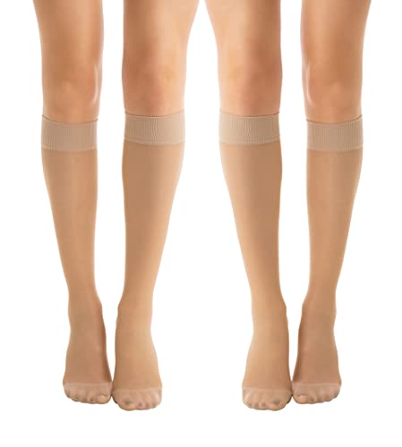 Relaxsan Basic 850P (2 Paare - Hautfarbe 1/S) Kniestrümpfe Damen 22-27 mmhg vorbeugend abgestufter Kompression 140 Den PLUS von Relaxsan