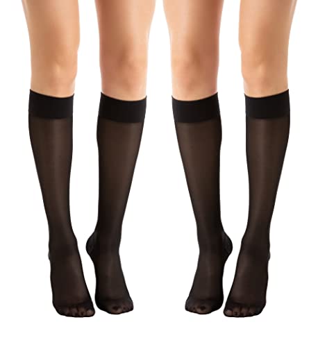Relaxsan Basic 850P (2 Paare - Schwarz 3/L) Kniestrümpfe Damen 22-27 mmhg vorbeugend abgestufter Kompression 140 Den PLUS von Relaxsan
