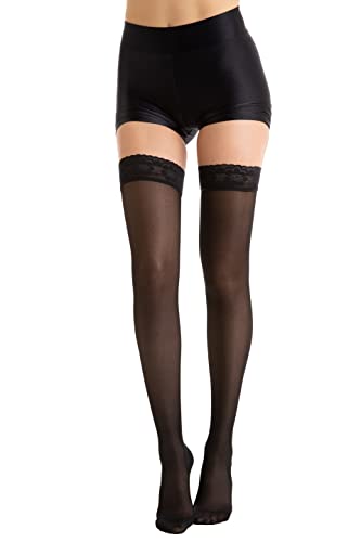 Relaxsan Basic 870P (Schwarz 1/S) Kompressionsstrümpfe Damen mit Silikonband, 22-27 mmHg Schenkelstrümpfe 140 den PLUS von Relaxsan