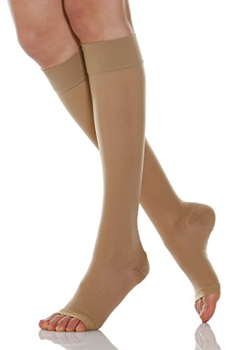 Relaxsan Basic 950A (1 Paar - Hautfarbe 4/XL) Kompression 22-27 mmhg Kniestrümpfe Damen offener Spitze Stützstrümpfe 280 Den von Relaxsan