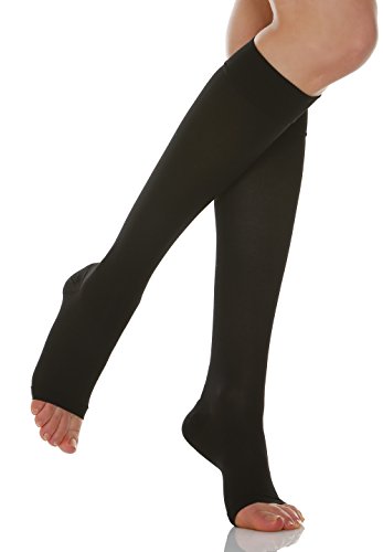 Relaxsan Basic 950A (1 Paar - Schwarz 4/XL) Kompression 22-27 mmhg Kniestrümpfe Damen offener Spitze Stützstrümpfe 280 Den von Relaxsan