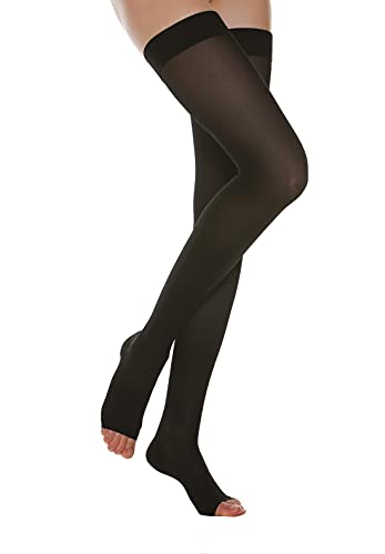 Relaxsan Basic 970A (Schwarz 1/S) Stützstrümpfe damen 22-27 mmHg, mit Silikonband und offener Spitze 280 den von Relaxsan