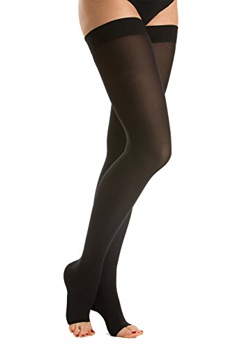 Relaxsan M2070A (Schwarz, Gr.2) Medizinische selbsthaftende Schenkelsocken aus Baumwolle Klasse 2 - K2 offene Zehe von Relaxsan