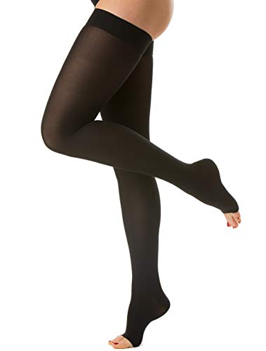 Relaxsan M2170A (Schwarz 5-XXL) Selbsthaftende Schenkelstrümpfe Kompressionsklasse 2 - K2 Mikrofasern offene Zehe von Relaxsan