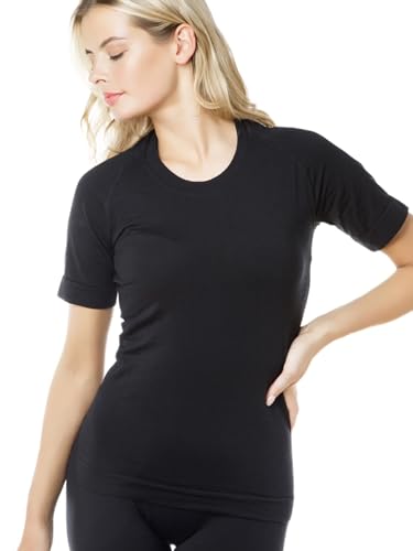 Relaxsan Zero 3210 (Schwarz, L) Thermo Unterhemd Damen Kurzarm Thermounterwäsche Ultraleicht atmungsaktiv aus Dryarn-Faser und Merinowolle von Relaxsan