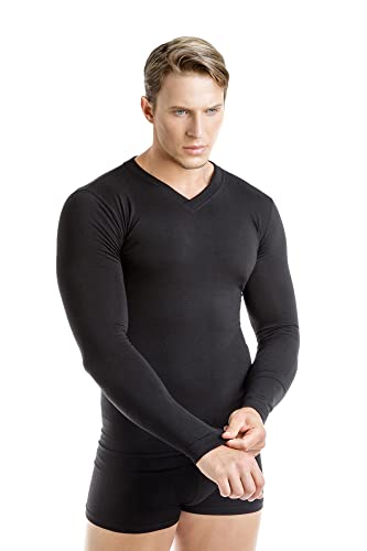 Relaxsan Zero 3420 (Schwarz, XL) Langarm-Thermoshirt für Herren mit V-Ausschnitt aus Merinowolle von Relaxsan