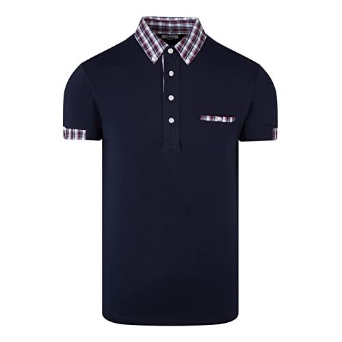 Relco Herren Baumwolle Poloshirt mit Tartan Kragen Marineblau M von Relco