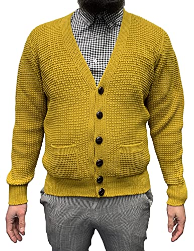 Relco - Herren Strick-Cardigan - Waffelmuster - Senfgelb - M von Relco