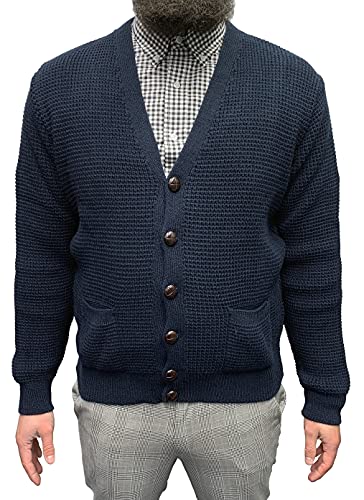 Strickjacke mit Waffelstrickmuster und Fußballknöpfen aus Kunstleder Medium navy von Relco