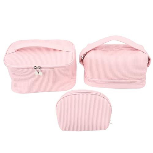 3pcs Travel Makeup Bag Set | Large Capacity - PU Toiletry Organizer | Wrinkle - Proof Cosmetic/Electronics/Bath Essentials Storage | Pink Zippered Bags with Handles von Reliant Jazzy