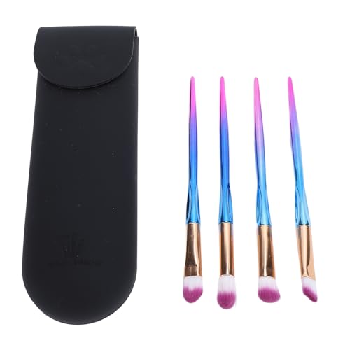 4pcs Makeup Brush Set with Silicone Organizer | Blue & Purple Handle Cosmetic Brushes for Eyeshadow/Foundation/Blending | Soft Nylon Hair, Long - Lasting Travel Case von Reliant Jazzy