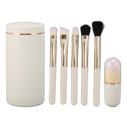 6 in 1 Makeup Brush Set | Synthetic Fiber Brushes for Foundation/Blending/Eyeshadow | Portable Cosmetic Brush Kit with Mirror | Ergonomic Handle & Skin - Friendly (White) von Reliant Jazzy
