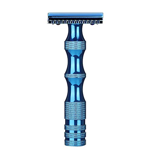 Classic Men ' s Protective Shaver | Secure - Grip Metal Handle & Dual Cutting Design | Vintage Style Manual Shaver for Sensitive Skin/Travel/Presents | Easy Cutting Change (Blue) von Reliant Jazzy