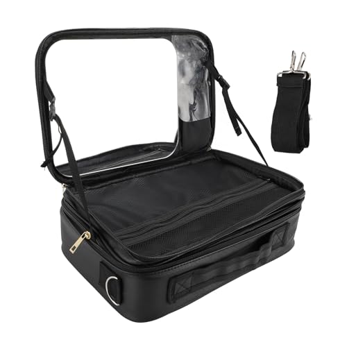 PU Leather Travel Makeup Bag with Mirror | Large Capacity Cosmetic Organizer for Women | Adjustable Straps & 10 Detachable Partitions | Liquid - Proof Makeup Case for Travel / von Reliant Jazzy