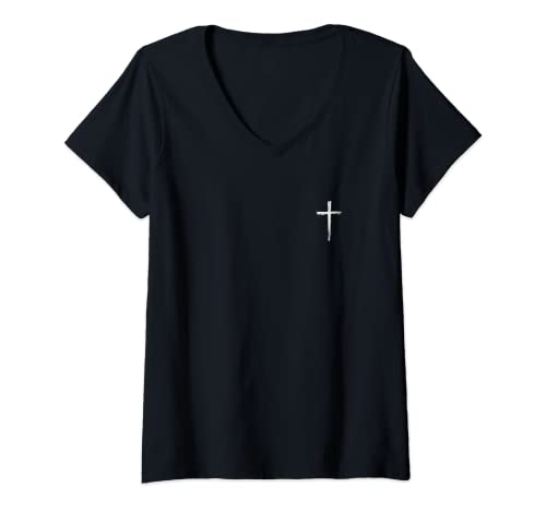 Damen Christlicher Glaube Jesus Kreuz T-Shirt mit V-Ausschnitt von Religiöse Christliche Kreuz Designs