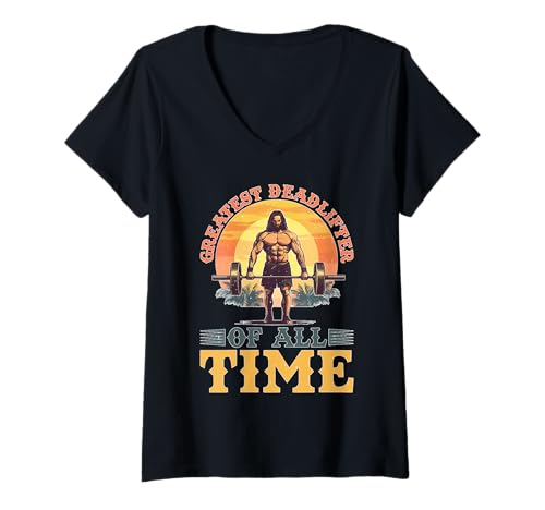 Damen Greatest Deadlifter Of All Time Gym Religious Workout T-Shirt mit V-Ausschnitt von Religiöser Trainingsvertrauen