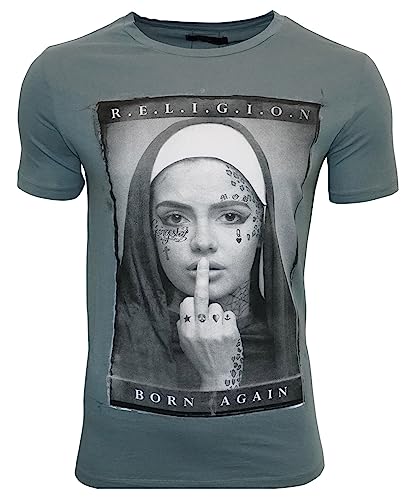 Religion Herren T-Shirt Born Again (L, Iron Grey) von Religion