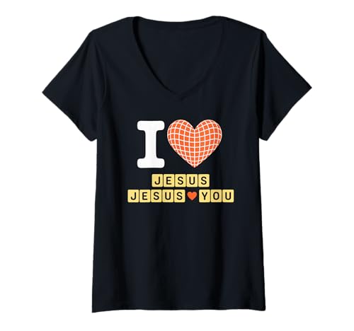 Damen Christliches Sprichwort Ich Liebe Jesus liebt Dich Glaube Frauen Männer T-Shirt mit V-Ausschnitt Damen Christliches Sprichwort Ich Liebe Jesus liebt Dich Glaube Frauen Männer T-Shirt mit V-Ausschnitt von Religious Bible Verse Gospel Worship Prayer Heart