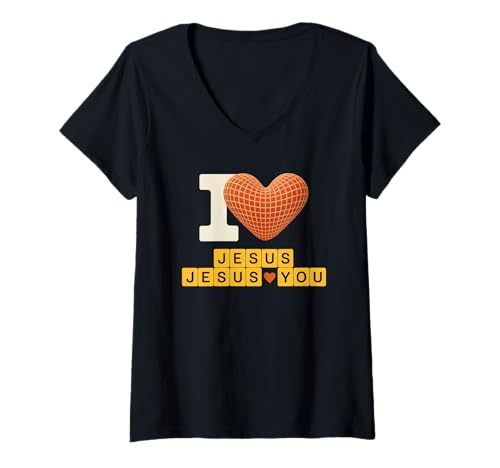 Damen Christliches Sprichwort Ich Liebe Jesus liebt Dich Glaube Frauen Männer T-Shirt mit V-Ausschnitt Damen Christliches Sprichwort Ich Liebe Jesus liebt Dich Glaube Frauen Männer T-Shirt mit V-Ausschnitt von Religious Bible Verse Gospel Worship Prayer Heart