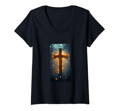 Damen Gothic Kreuz Grunge Aesthetic Y2k Goth Christian T-Shirt mit V-Ausschnitt Damen Gothic Kreuz Grunge Aesthetic Y2k Goth Christian T-Shirt mit V-Ausschnitt von Religious Faith Christianity Cross Jesus
