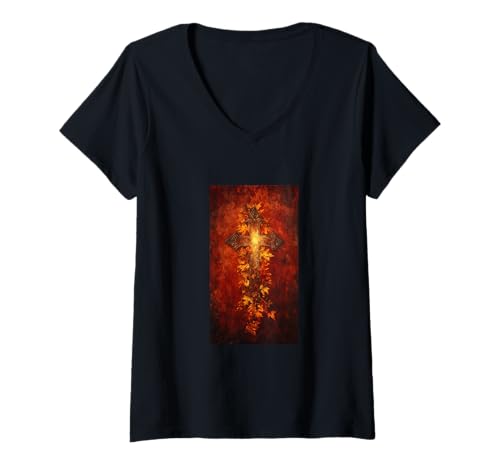 Damen Gothic Kreuz Grunge Aesthetic Y2k Goth Christian T-Shirt mit V-Ausschnitt Damen Gothic Kreuz Grunge Aesthetic Y2k Goth Christian T-Shirt mit V-Ausschnitt von Religious Faith Christianity Cross Jesus