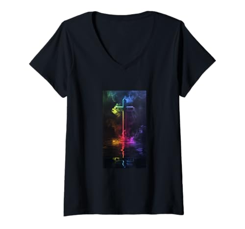 Damen Gothic Kreuz Grunge Aesthetic Y2k Goth Christian T-Shirt mit V-Ausschnitt Damen Gothic Kreuz Grunge Aesthetic Y2k Goth Christian T-Shirt mit V-Ausschnitt von Religious Faith Christianity Cross Jesus