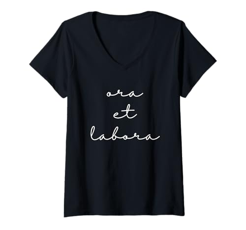 Damen Ora Et Labora Lateinisch Benediktinerisch Katholisch T-Shirt mit V-Ausschnitt Damen Ora Et Labora Lateinisch Benediktinerisch Katholisch T-Shirt mit V-Ausschnitt von Religious Icons of The World