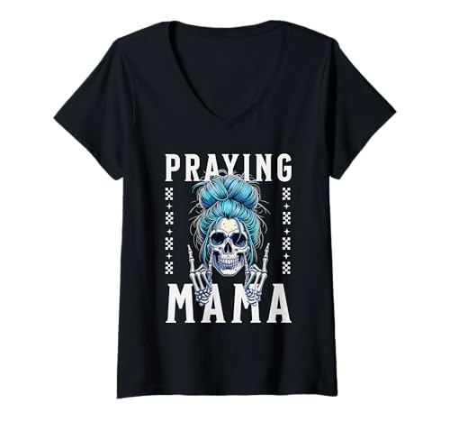 Damen Praying Mama for Christian Religious Mothers and Mom T-Shirt mit V-Ausschnitt von Religious Mama Prays and Praying
