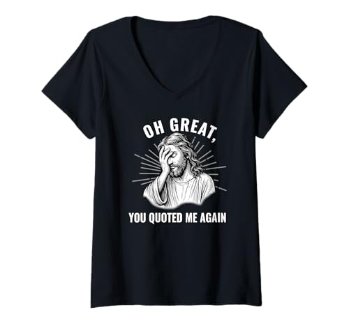 Damen Auf Jesus Faith basierender Humor mit bissigen Phrasenkunstwerken T-Shirt mit V-Ausschnitt Damen Auf Jesus Faith basierender Humor mit bissigen Phrasenkunstwerken T-Shirt mit V-Ausschnitt von Religious Sarcasm for Spiritual Funny People