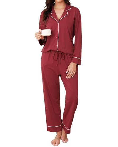 Reliwel Schlafanzug Damen Baumwolle mit Knopfleiste Pyjama Set Lang V-Ausschnitt Pyjamas Zweiteiliger Lang Loungewear Hausanzug PJs Bequemer Oberteil und Pyjamahose Reliwel Schlafanzug Damen Baumwolle mit Knopfleiste Pyjama Set Lang V-Ausschnitt Pyjamas Zweiteiliger Lang Loungewear Hausanzug PJs Bequemer Oberteil und Pyjamahose von Reliwel