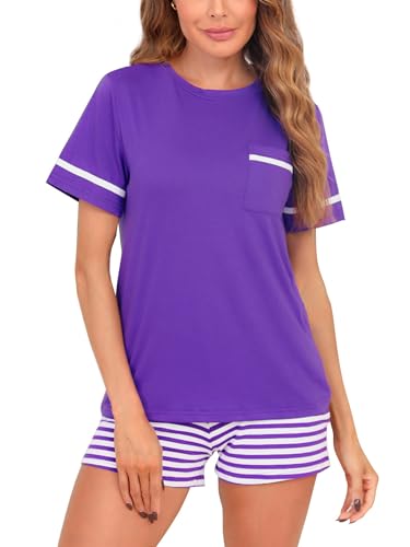 Reliwel Schlafanzug Damen Kurz Baumwolle Shorty Pyjama Damen Katzen Kurzarm Nachtwäsche Set Zweiteiliger Hausanzug Loungewear von Reliwel