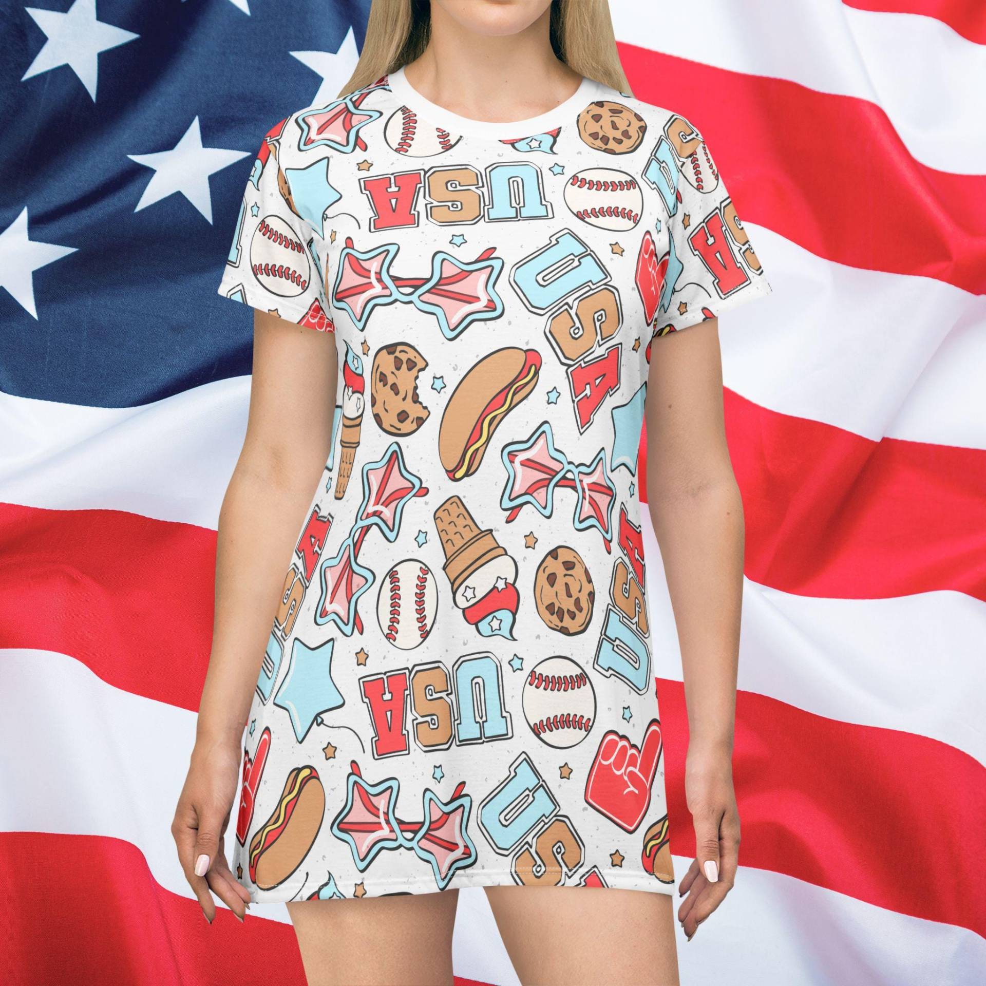 American Treats T-Shirt Dress, Usa, Usa Florida, Patriotic 4Th Of July Labor Day, Summer All Over Print von RelleFromTheBlog