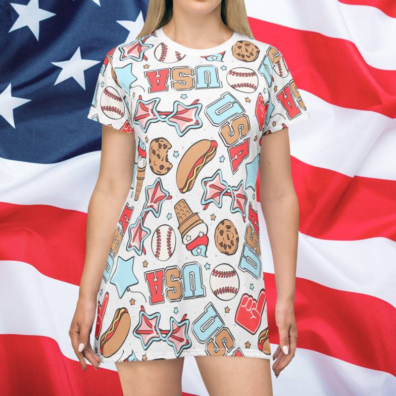 American Treats T-Shirt Dress, Usa, Usa Florida, Patriotic 4Th Of July Labor Day, Summer All Over Print von RelleFromTheBlog