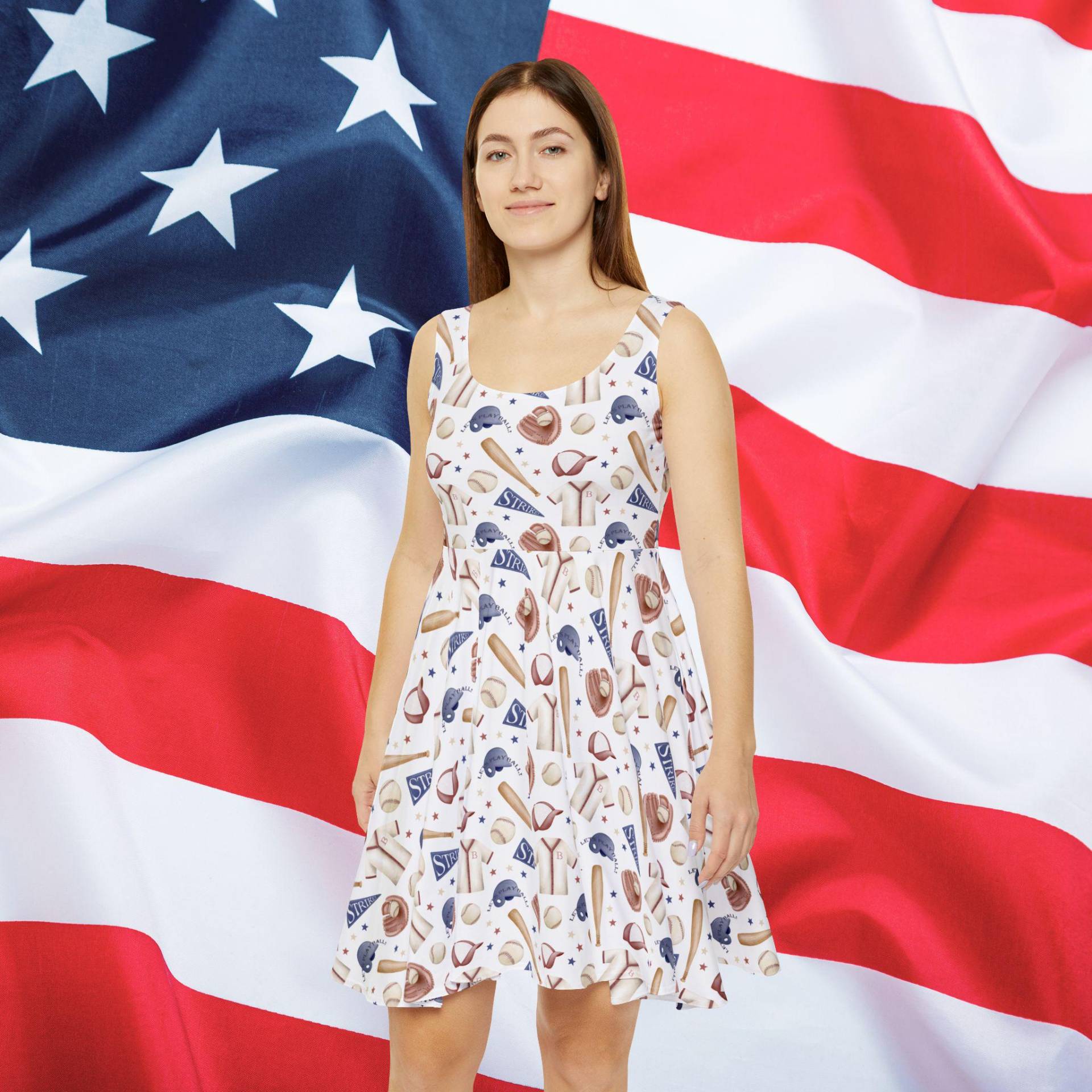Home Run Skater Dress, Usa Flag Patriotic 4Th Of July Labor Day, Summer Formal Dress von RelleFromTheBlog