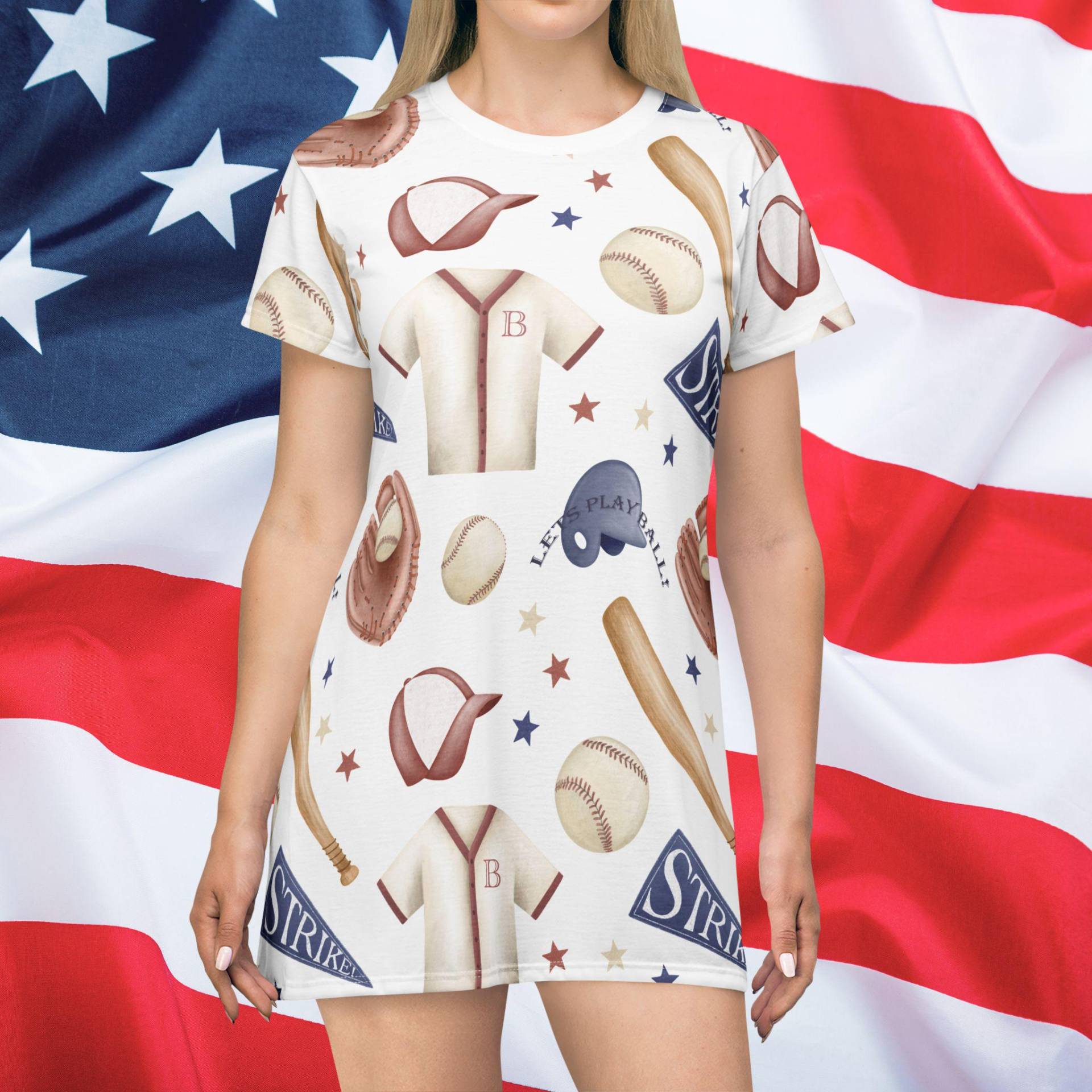 Home Run T-Shirt Dress, Usa, Usa Florida, Patriotic 4Th Of July Labor Day, Summer All Over Print von RelleFromTheBlog