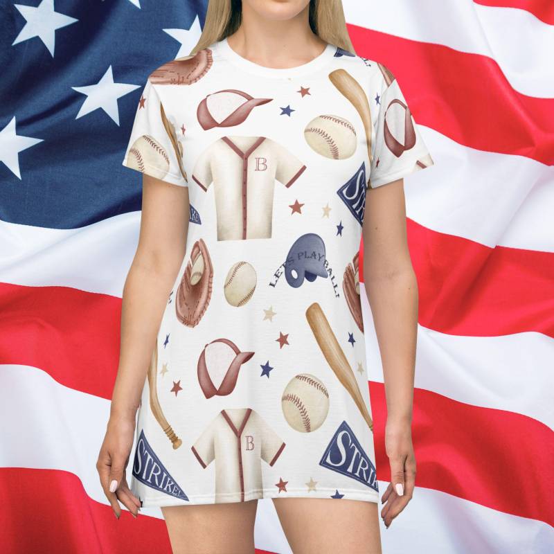Home Run T-Shirt Dress, Usa, Usa Florida, Patriotic 4Th Of July Labor Day, Summer All Over Print von RelleFromTheBlog