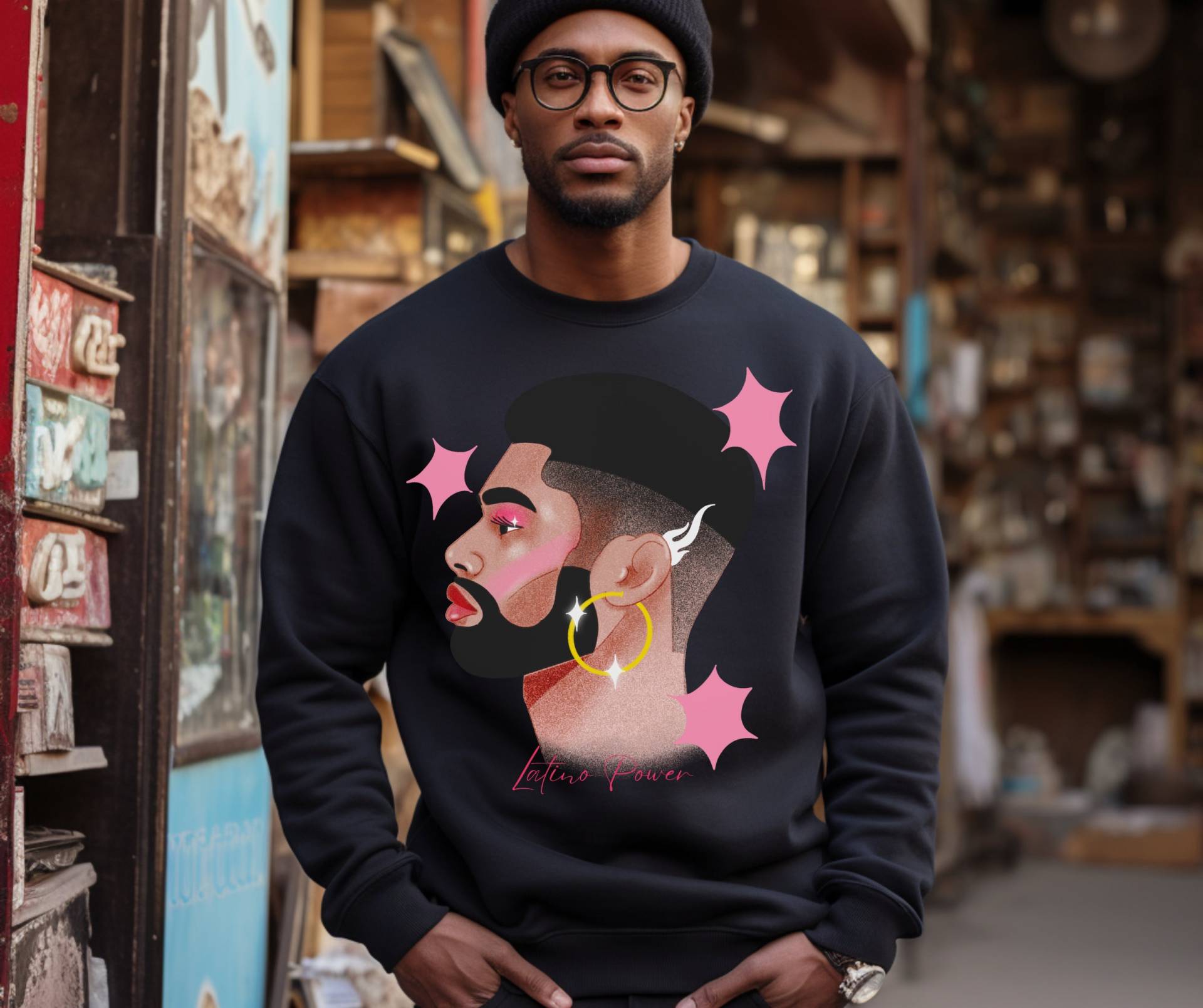 Latina Sweater | Sweatshirt Afro Art Power Latino von RelleFromTheBlog