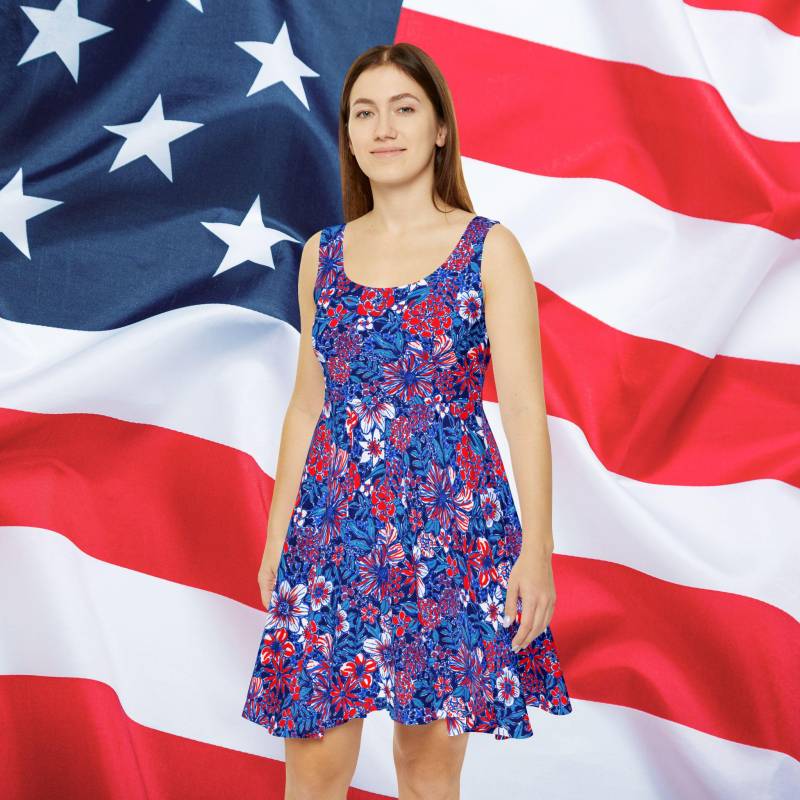 Liberty Garden Skater Dress, Usa Flag Patriotic 4Th Of July Labor Day, Summer Formal Dress von RelleFromTheBlog