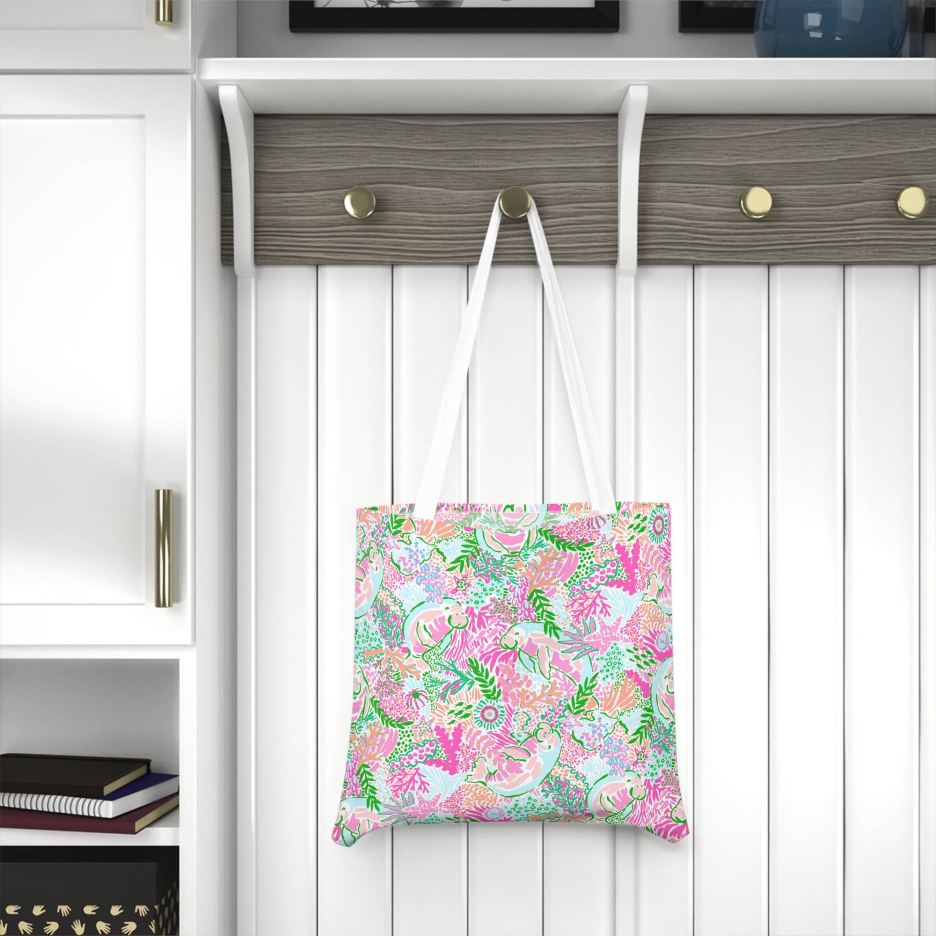 Manatee Paradise Tote Bag, Cotton Canvas Beach Casual Gift Florida Usa Flag Patriotic Pride von RelleFromTheBlog