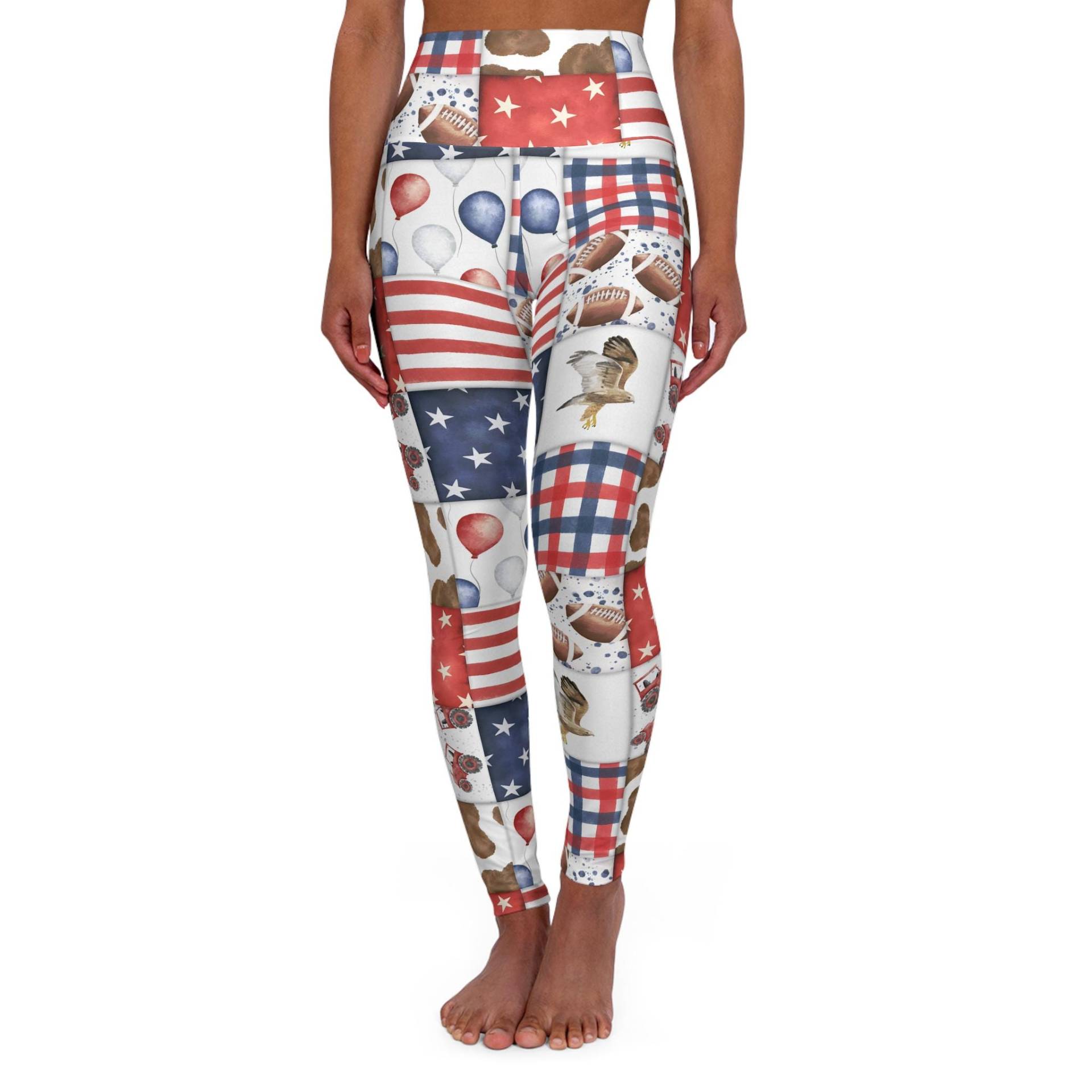 Patriot Patchwork High Waisted Yoga Leggings, Yoga, Pants, Usa American Flag 4Th Of July von RelleFromTheBlog
