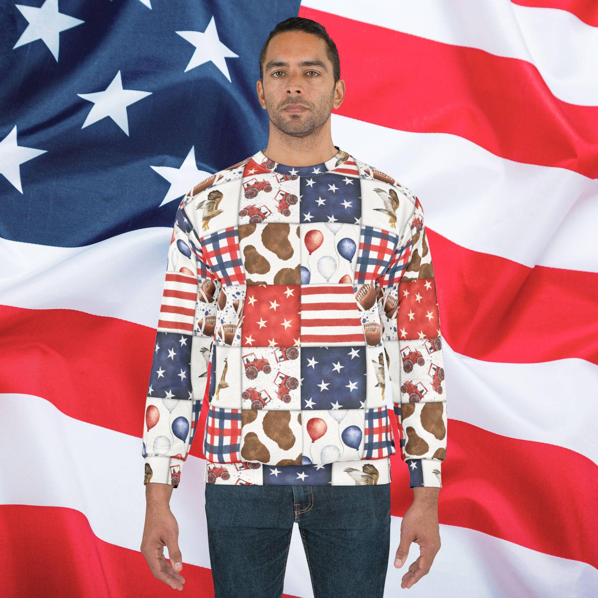 Patriot Patchwork Spirit Sweatshirt, Usa Shirt, Flag Patriotic Mens 4Th Of July von RelleFromTheBlog