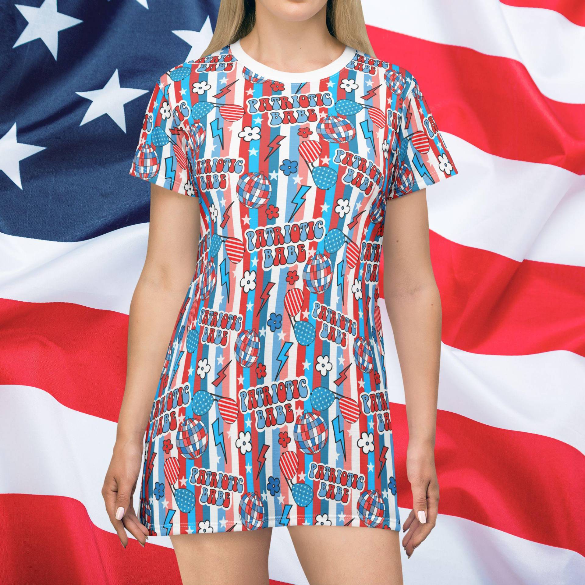 Patriotic Babe T-Shirt Dress, Usa, Usa Florida, 4Th Of July Labor Day, Summer All Over Print von RelleFromTheBlog