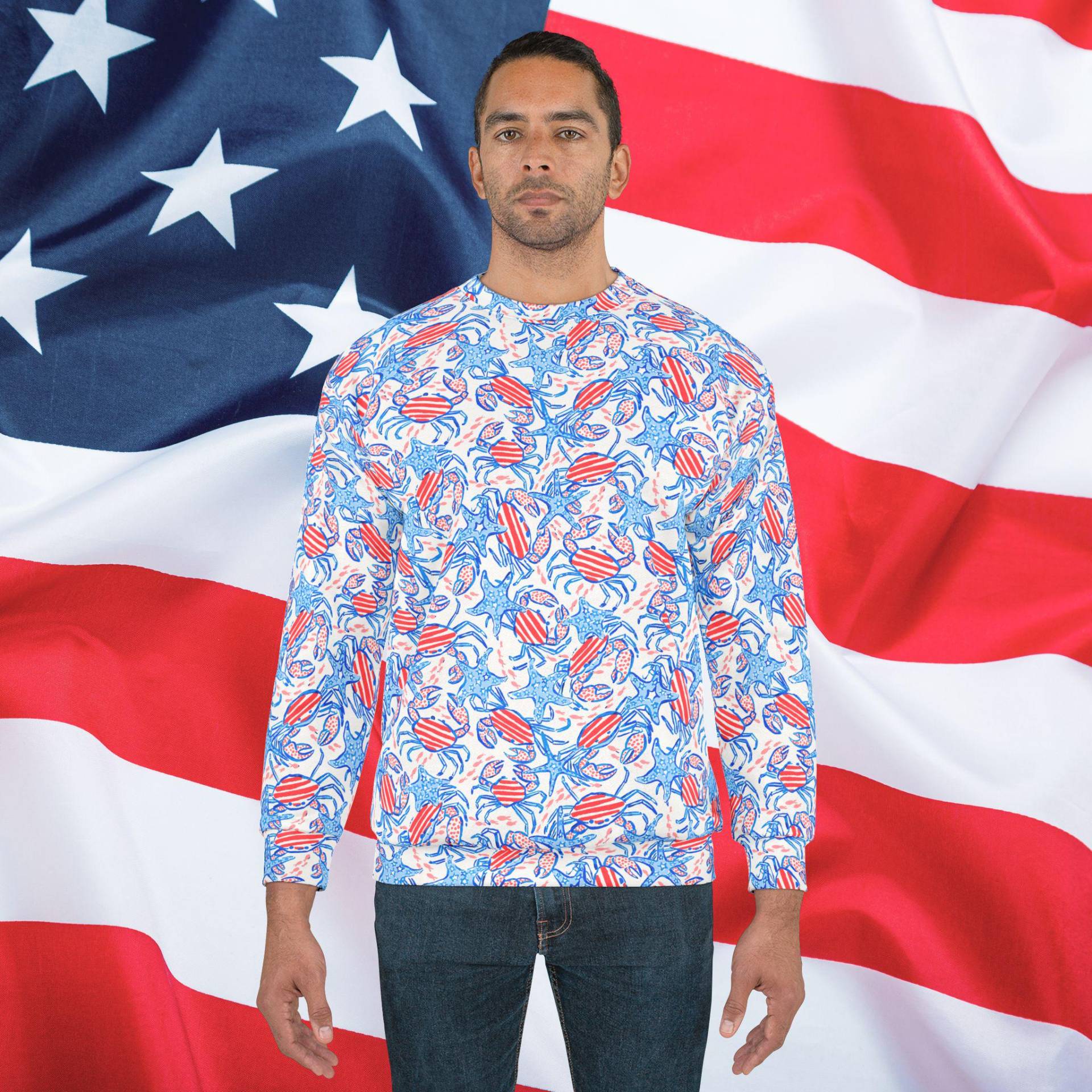 Patriotic Crab & Seashell Spirit Sweatshirt, Usa Shirt, Flag Mens 4Th July von RelleFromTheBlog