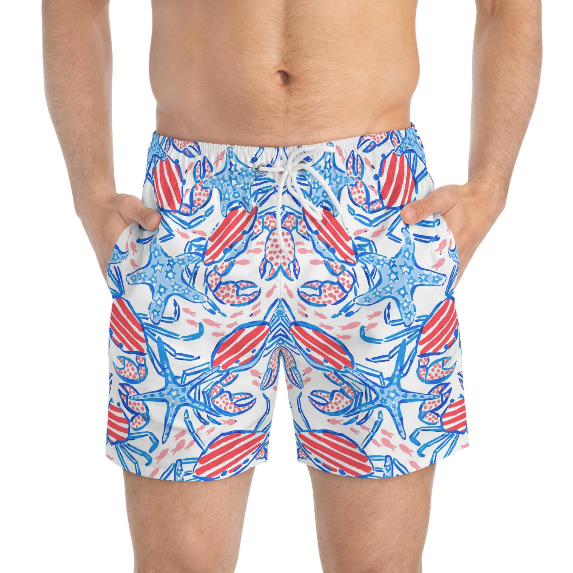 Patriotic Crab & Seashell Swim Trunks, Usa Stars Stripes 4Th July Trunk, American Flag von RelleFromTheBlog