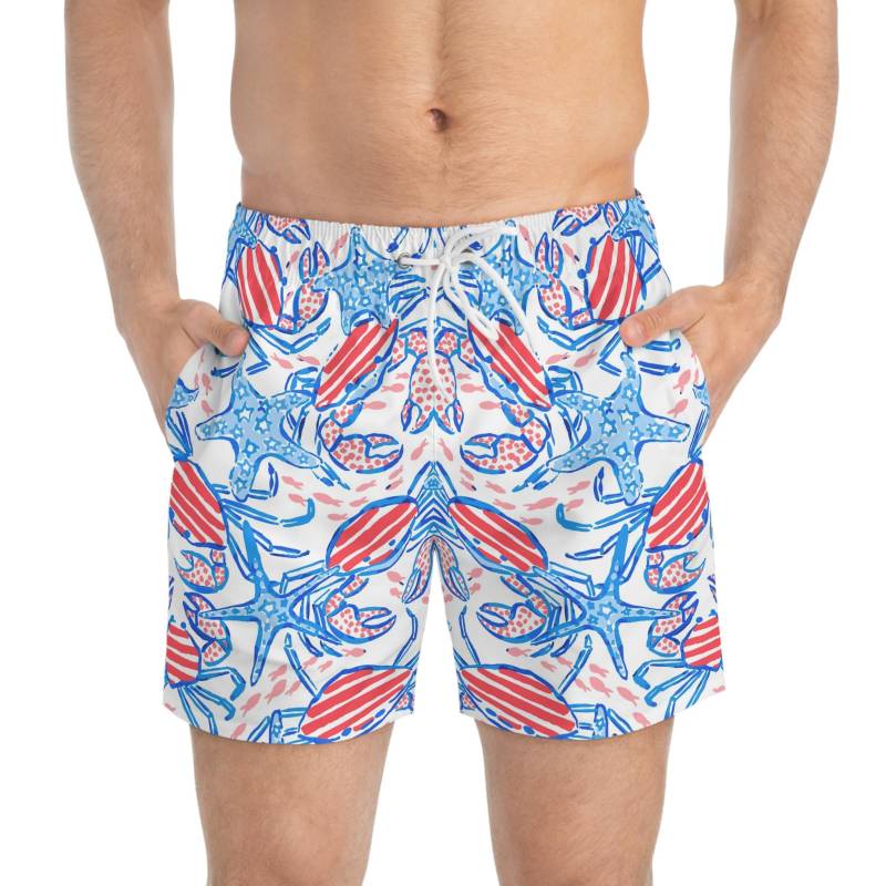 Patriotic Crab & Seashell Swim Trunks, Usa Stars Stripes 4Th July Trunk, American Flag von RelleFromTheBlog