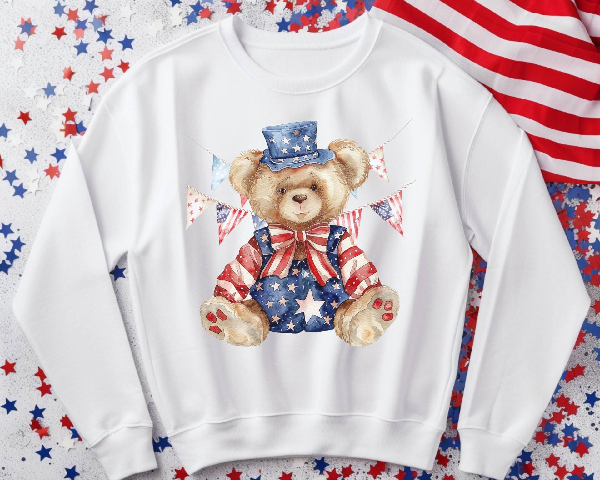 Patriotic Teddy Bear Sweatshirt Unisex, Usa Sweatshirt, America Retro 4Th Of July von RelleFromTheBlog